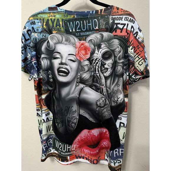 WHATLEES‎ Marilyn Monroe Tattoo License Plate Graphic T-Shirt XL - Picture 6 of 7